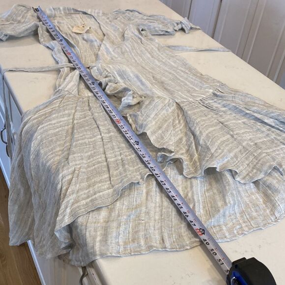 Maggie The Label 100% Linen Stevie Ruffled Wrap Dress Mint Grey Australia - Picture 10 of 12